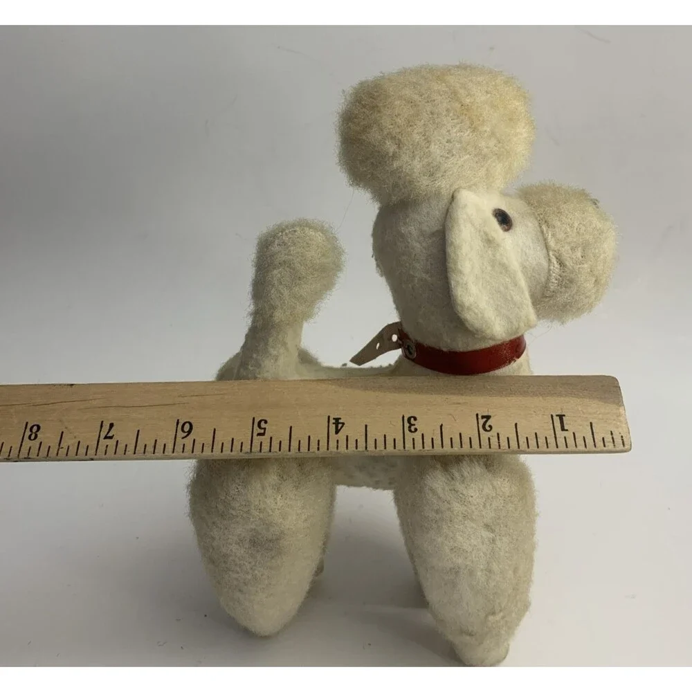 Vintage White Jointed Poodle Dog Plush Red Collar Animal Made in Japan 1966